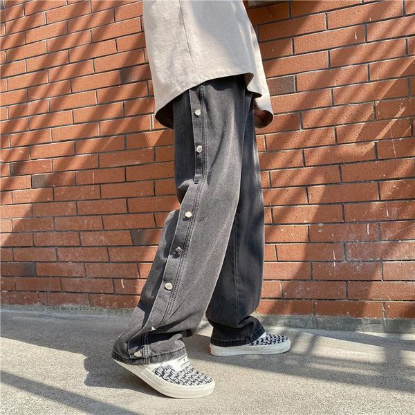 men's jeans smoky grey premium button high street style pants fashion ins american loose wash floor mops streetwear hiphop, Blue
men's jeans smoky grey premium button high street style pants fashion ins american loose wash floor mops streetwear hiphop, Blue