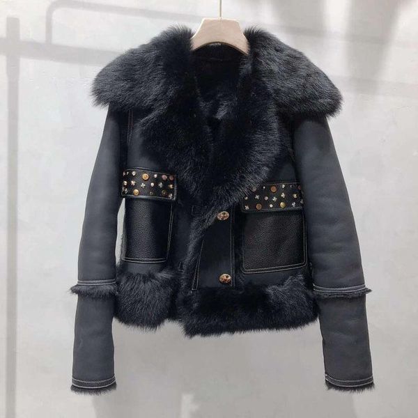 women's fur & faux natural sheep real coat women winter full pelt short jacket multicolor rivet thick warm lady's outerwear turn-d, Black
women's fur & faux natural sheep real coat women winter full pelt short jacket multicolor rivet thick warm lady's outerwear turn-d, Black