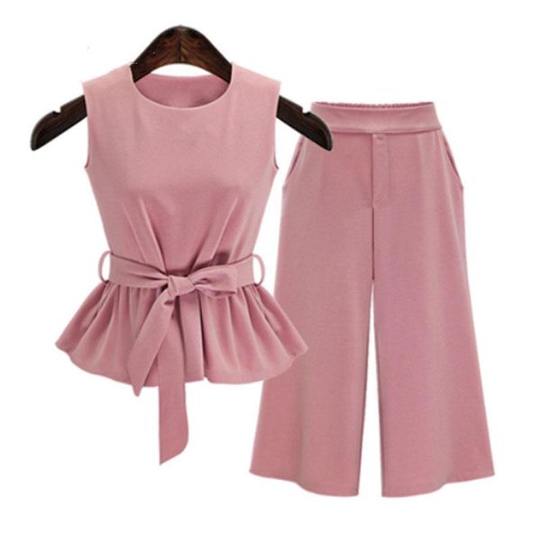 two piece dress plus size 5xl summer european style sleeveless three quarter pants women sets pink color sashes bow female suits, White
two piece dress plus size 5xl summer european style sleeveless three quarter pants women sets pink color sashes bow female suits, White