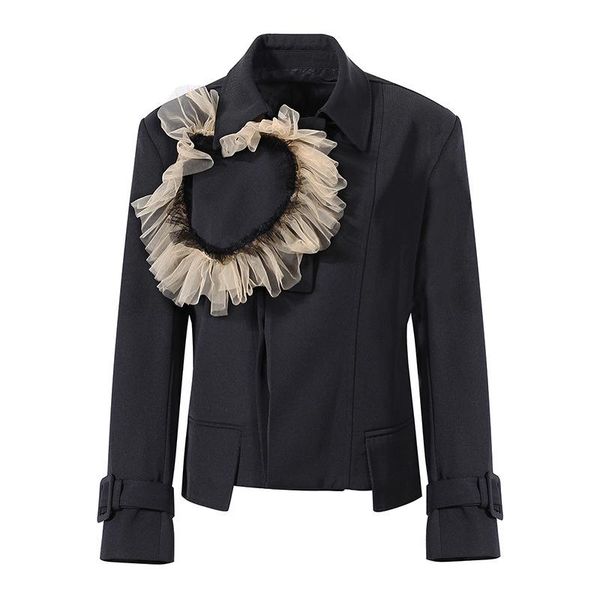 women's suits & blazers design suit 2021 spring fashion love modeling mesh splicing turn down collar full black short coat women u836, White;black
women's suits & blazers design suit 2021 spring fashion love modeling mesh splicing turn down collar full black short coat women u836, White;black