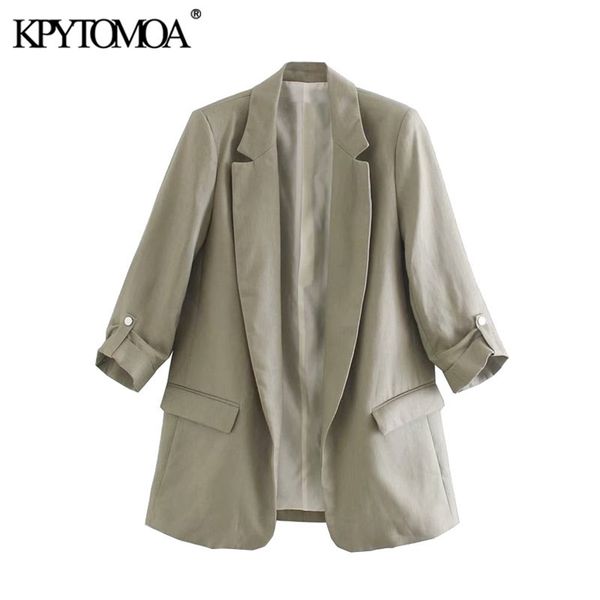 women fashion office wear linen blazers coat vintage rolled-up sleeves pockets female outerwear chic 210421, White;black
women fashion office wear linen blazers coat vintage rolled-up sleeves pockets female outerwear chic 210421, White;black