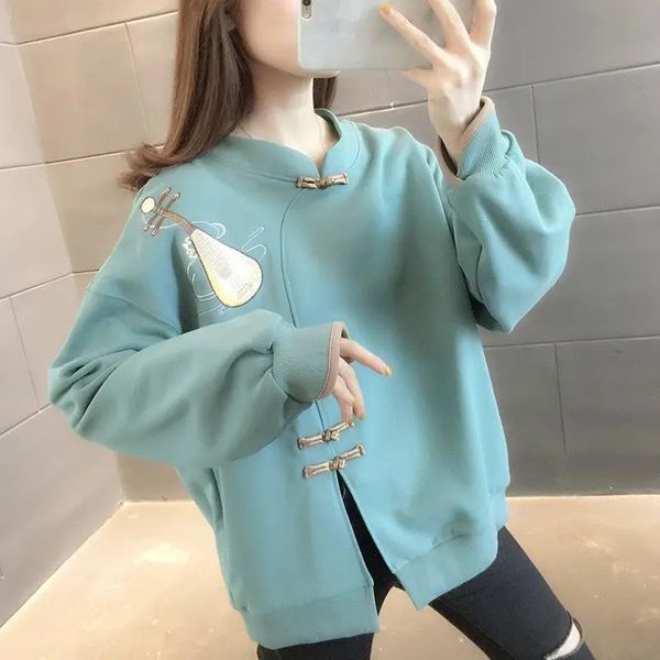 spring and autumn 2021 loose cheongsam collar sweater women's drs chine style fashion versatile coat national embroidered top, Black
spring and autumn 2021 loose cheongsam collar sweater women's drs chine style fashion versatile coat national embroidered top, Black