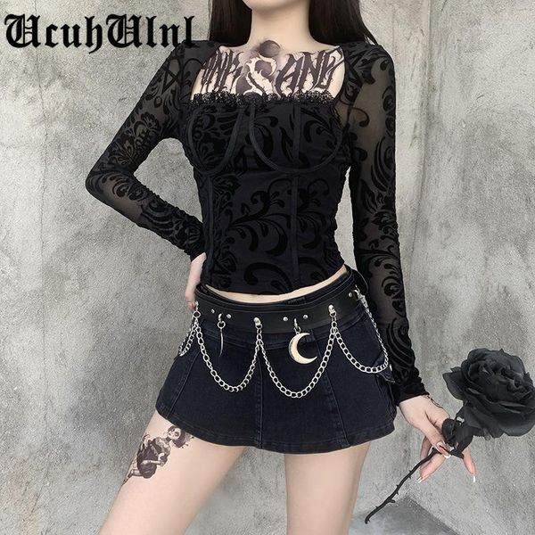 women's t-shirt harajuku vintage black gothic mesh see through long sleeve women bra build hollow out autumn basic, White
women's t-shirt harajuku vintage black gothic mesh see through long sleeve women bra build hollow out autumn basic, White