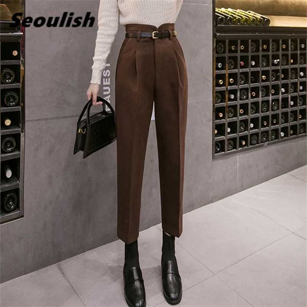 woolen formal women's harem pants with belt autumn winter high waist office lady elegant ankle-length trousers pocket 211105, Black;white
woolen formal women's harem pants with belt autumn winter high waist office lady elegant ankle-length trousers pocket 211105, Black;white