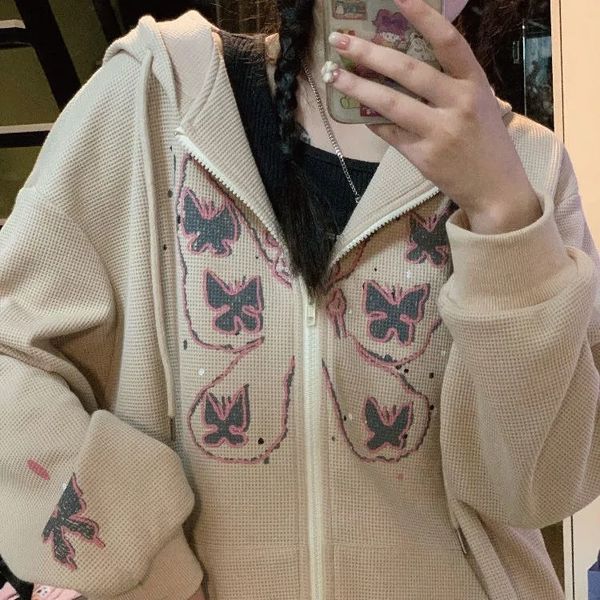 women's hoodies & sweatshirts zipper hoodie waffle winter jacket big butterfly retro woman's pocket long sleeve sweater ky2b, Black
women's hoodies & sweatshirts zipper hoodie waffle winter jacket big butterfly retro woman's pocket long sleeve sweater ky2b, Black