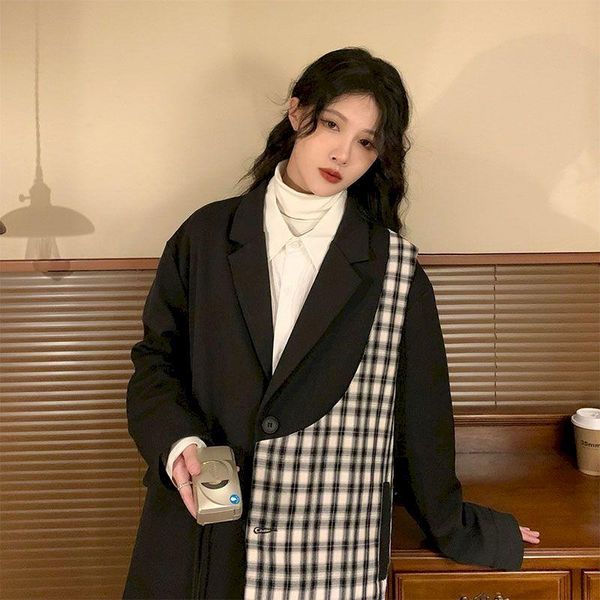women's suits & blazers korean stitch plaid suit collar long sleeves jacket female autumn hrajuku loose all-match black clothing top, White;black
women's suits & blazers korean stitch plaid suit collar long sleeves jacket female autumn hrajuku loose all-match black clothing top, White;black