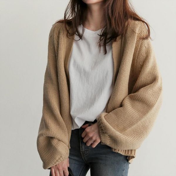 fashion cardigan spring women solid womens sweaters color knitted open front long puff sleeve warm coat, White;black
fashion cardigan spring women solid womens sweaters color knitted open front long puff sleeve warm coat, White;black