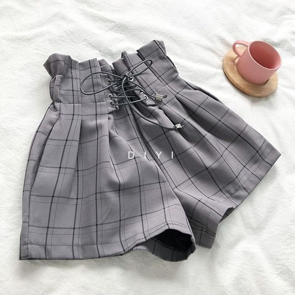 women's shorts harajuku retro lace up high waist wide leg female fashion casual elastic 2021 women plaid summer, White;black
women's shorts harajuku retro lace up high waist wide leg female fashion casual elastic 2021 women plaid summer, White;black