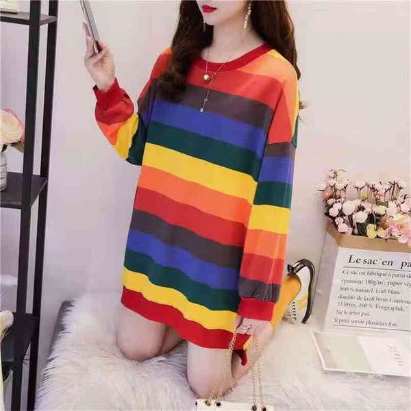 autumn winter hoodies women casual o neck rainbow stripe oversized long pullover sweet loose sweatshirt female 210522, Black
autumn winter hoodies women casual o neck rainbow stripe oversized long pullover sweet loose sweatshirt female 210522, Black