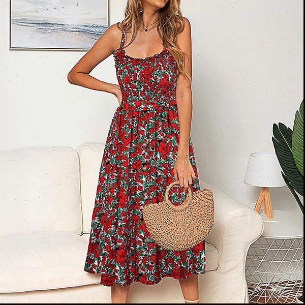 spaghetti strap backless women dress summer elegant sundress floral print wrap midi dresses for vestidos, Black;gray
spaghetti strap backless women dress summer elegant sundress floral print wrap midi dresses for vestidos, Black;gray