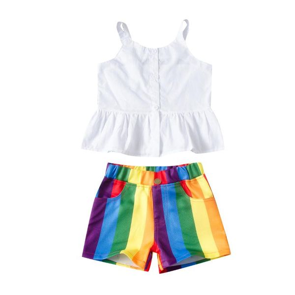clothing sets toddler girls clothes set, solid color sleeveless sling + rainbow striped elastic waist shorts, White
clothing sets toddler girls clothes set, solid color sleeveless sling + rainbow striped elastic waist shorts, White