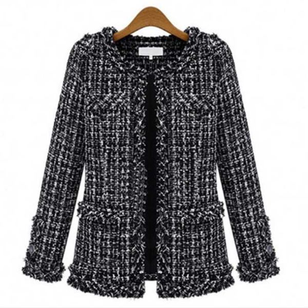 women's jackets autumn winter style casual round neck black white plaid large size slim small fragrance jacket coat outwear, Black;brown
women's jackets autumn winter style casual round neck black white plaid large size slim small fragrance jacket coat outwear, Black;brown