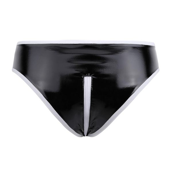 womens wetlook patent leather lingerie white trim zipper open crotch bikini briefs sissy g string panties underwear, Black;white
womens wetlook patent leather lingerie white trim zipper open crotch bikini briefs sissy g string panties underwear, Black;white