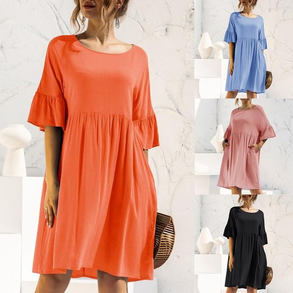 casual dresses summer o-neck flare sleeve loose dress women solid color high waist pockets elegant sweet party, Black;gray
casual dresses summer o-neck flare sleeve loose dress women solid color high waist pockets elegant sweet party, Black;gray