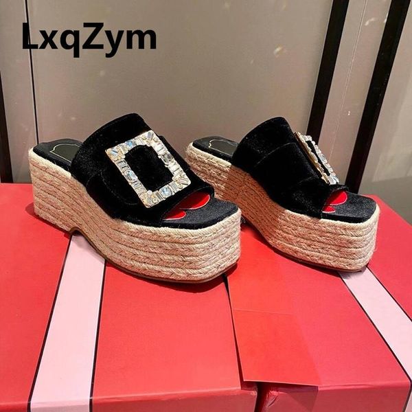 slippers fashion brand square toe women waterproof wedge heels crystal decoration platform modern weaves cloth zapatos de mujer, Black
slippers fashion brand square toe women waterproof wedge heels crystal decoration platform modern weaves cloth zapatos de mujer, Black