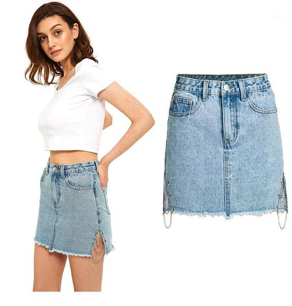 pockets mini denim skirts high waist a-line jeans metal chain hem split casual summer skirt female robes ta133, Black
pockets mini denim skirts high waist a-line jeans metal chain hem split casual summer skirt female robes ta133, Black