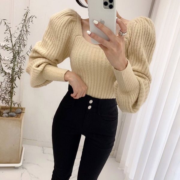 autumn winter solid retro ruched puff sleeve sweater off-shoulder square neck knitting women pullover jumper 210514, White;black
autumn winter solid retro ruched puff sleeve sweater off-shoulder square neck knitting women pullover jumper 210514, White;black