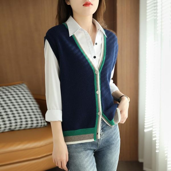 women's vests korean wool vest jacket 2021 spring and autumn ladies soft sweater women, Black;white
women's vests korean wool vest jacket 2021 spring and autumn ladies soft sweater women, Black;white