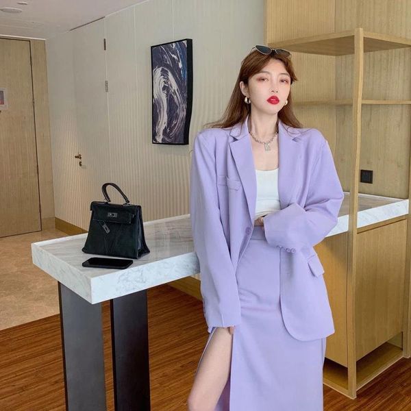 women's suits & blazers 2021 elegant single-breasted suit jacket split pencil skirt summer ladies blazer set spring women purple, White;black
women's suits & blazers 2021 elegant single-breasted suit jacket split pencil skirt summer ladies blazer set spring women purple, White;black