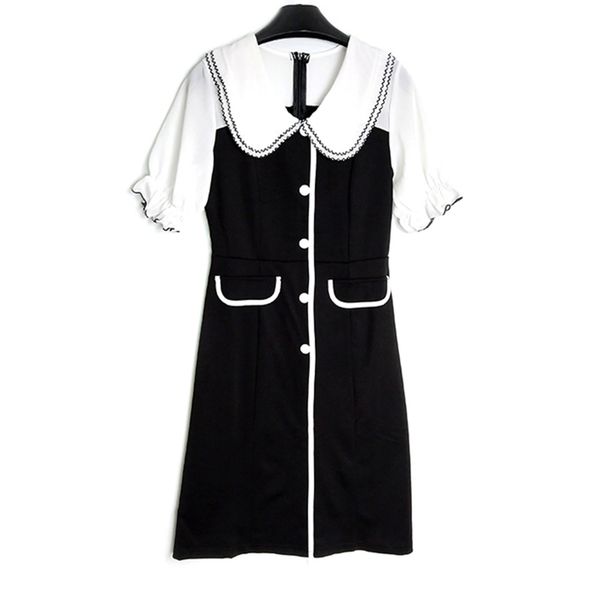 black patchwork peter pan collar single-breasted lantern short sleeve mini dress a line pocket vintage summer d1501 210514, Black;gray
black patchwork peter pan collar single-breasted lantern short sleeve mini dress a line pocket vintage summer d1501 210514, Black;gray