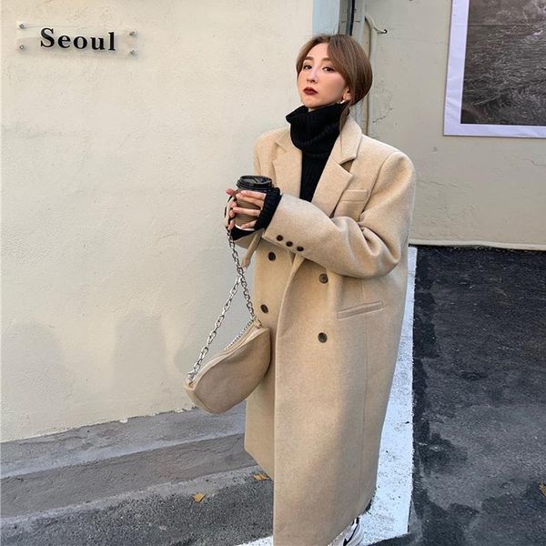 women's wool & blends woollen coat 2021 autumn winter retro loose and slim medium length thickened woolen suit, Black
women's wool & blends woollen coat 2021 autumn winter retro loose and slim medium length thickened woolen suit, Black