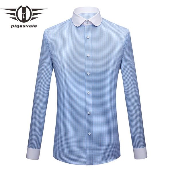 men's dress shirts plyesxale sky blue plaid for men slim fit long sleeve mens cotton chemise homme round collar shirt male t9, White;black
men's dress shirts plyesxale sky blue plaid for men slim fit long sleeve mens cotton chemise homme round collar shirt male t9, White;black
