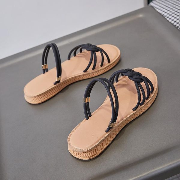 sandals summer ladies flat shoes slippers flip flops casual pattern open toe solid beach sandal, Black