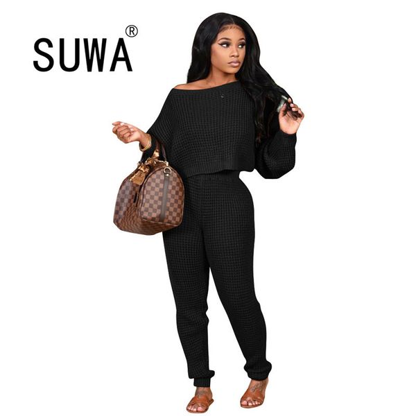 fashion solid warm knitted two piece sweater set fall winter one shoulder long sleeve loose pullover and jogger trousers casual 210525, White
fashion solid warm knitted two piece sweater set fall winter one shoulder long sleeve loose pullover and jogger trousers casual 210525, White