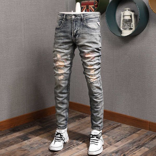 men's jeans italian style fashion retro elastic cotton slim ripped streetwear embroidery patchwork designer denim pants m8jo, Blue
men's jeans italian style fashion retro elastic cotton slim ripped streetwear embroidery patchwork designer denim pants m8jo, Blue
