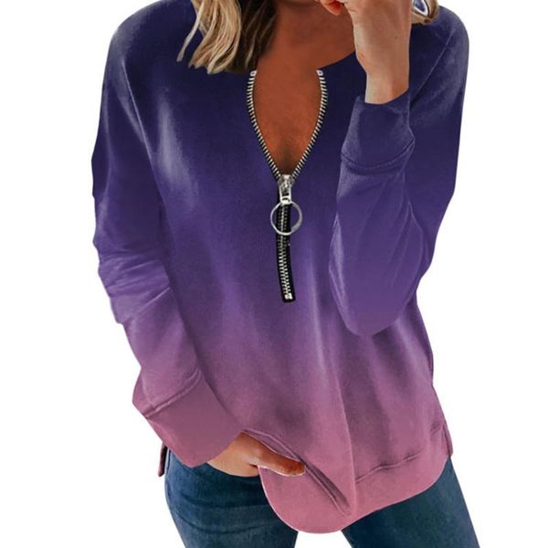 women's t-shirt women v-neck long sleeve t shirt fashion gradient loose zipper shirts autumn winter tees casual female feather print to, White
women's t-shirt women v-neck long sleeve t shirt fashion gradient loose zipper shirts autumn winter tees casual female feather print to, White