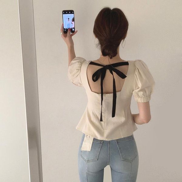 women's blouses & shirts blusas mujer de moda 2021 summer korean clothes sweet backless lace-up puff sleeve square collar cotton shirt, White
women's blouses & shirts blusas mujer de moda 2021 summer korean clothes sweet backless lace-up puff sleeve square collar cotton shirt, White