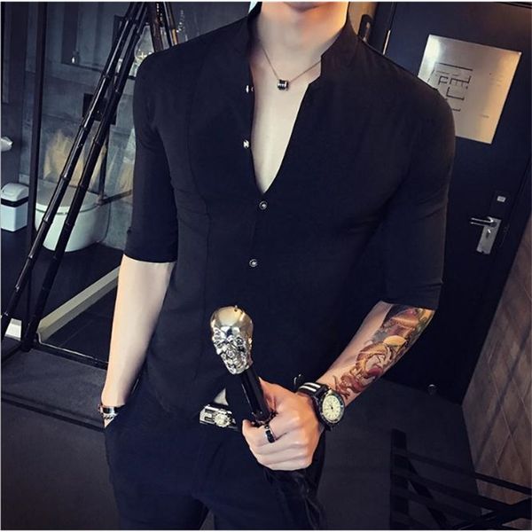 men's casual shirts stand collar chinese style slim fit korea clothes half sleeve summer designer club camisa masculina j3350 kkg2, White;black
men's casual shirts stand collar chinese style slim fit korea clothes half sleeve summer designer club camisa masculina j3350 kkg2, White;black