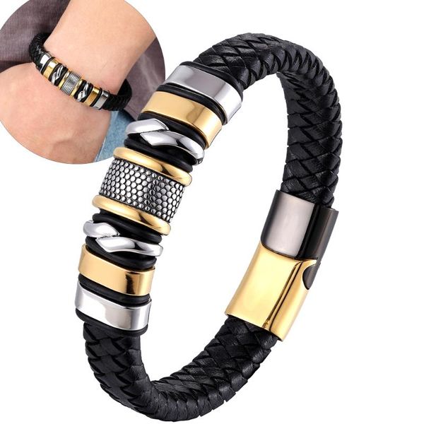 stainless steel charm men wrap bracelet magnetic clasp leather wrapping punk rock bangles man jewelry gift bangle, Black
stainless steel charm men wrap bracelet magnetic clasp leather wrapping punk rock bangles man jewelry gift bangle, Black