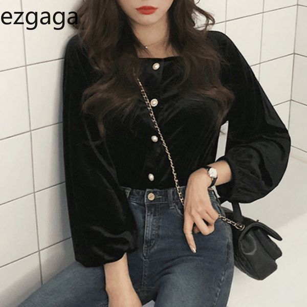 ezgaga blouse women spring vintage long puff sleeve square collar button korean chic velour shirts solid loose blusas 210430, White
ezgaga blouse women spring vintage long puff sleeve square collar button korean chic velour shirts solid loose blusas 210430, White