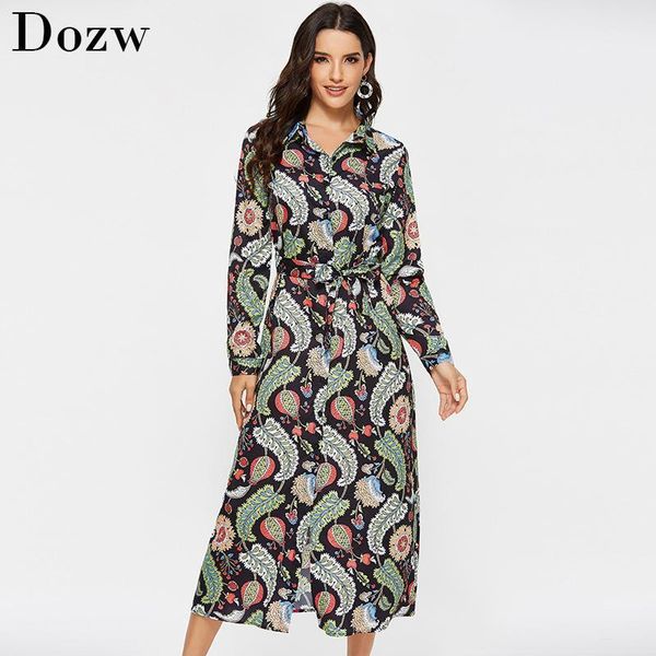 women long shirt dress 2021 casual sleeve floral print vintage sashes button ladies elegant office dresses robe femme, Black;gray
women long shirt dress 2021 casual sleeve floral print vintage sashes button ladies elegant office dresses robe femme, Black;gray