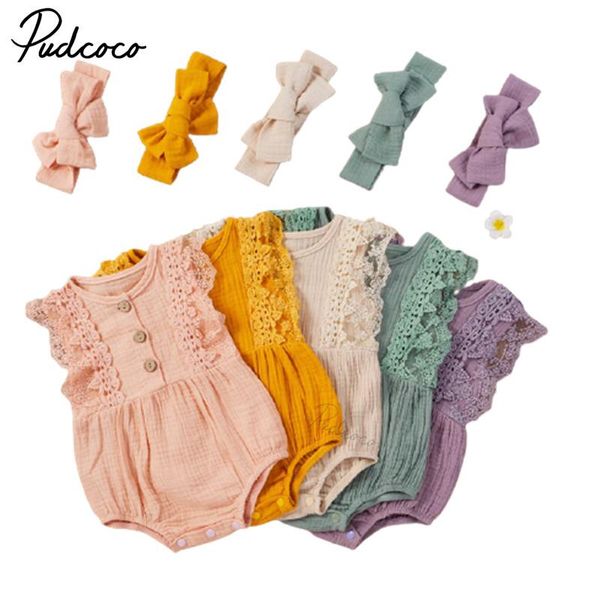 rompers born baby girls 2-piece solid cotton outfit set sleeveless lace romper+headband for kids summer, Blue 
rompers born baby girls 2-piece solid cotton outfit set sleeveless lace romper+headband for kids summer, Blue