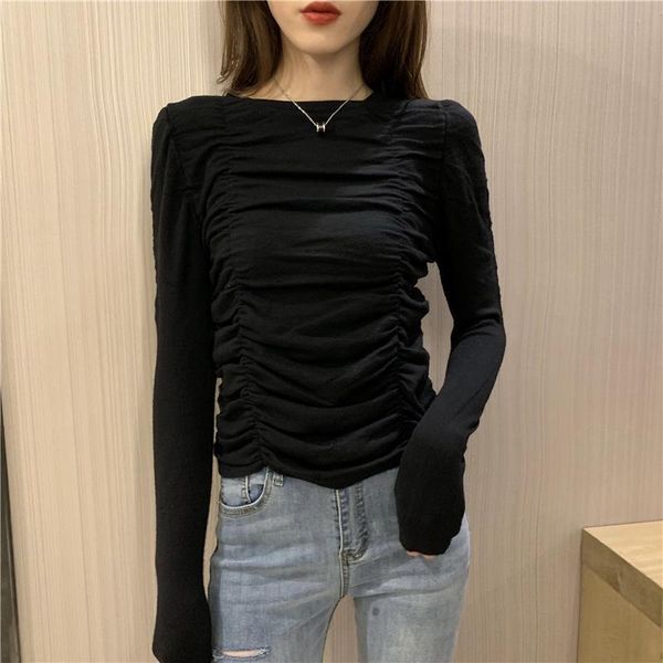 round collar solid full womens sweater sleeve cropped pullovers girls chic wrinkled slim crop for woman, White;black
round collar solid full womens sweater sleeve cropped pullovers girls chic wrinkled slim crop for woman, White;black