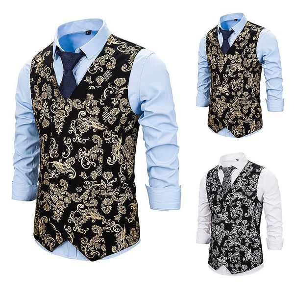 men's vests europe men golden silver vest double breasted sleeveless waistcoat slim gilding business suit wedding party plus size 2021, Black;white
men's vests europe men golden silver vest double breasted sleeveless waistcoat slim gilding business suit wedding party plus size 2021, Black;white
