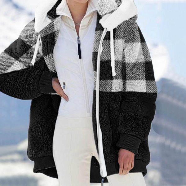 women's jackets plush hooded autumn and winter warm zipper plaid patchwork pocket streetwear loose clothing, Black;brown
women's jackets plush hooded autumn and winter warm zipper plaid patchwork pocket streetwear loose clothing, Black;brown