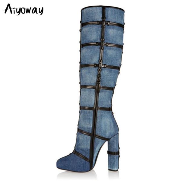 boots aiyoway women fashion open toe knee thick heel denim motorcycle long square high party dress shoes, Black
boots aiyoway women fashion open toe knee thick heel denim motorcycle long square high party dress shoes, Black