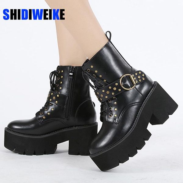boots high heel female shoes on platform lace-up black rivets belt buckle short demonia gothic ankle for women 
boots high heel female shoes on platform lace-up black rivets belt buckle short demonia gothic ankle for women