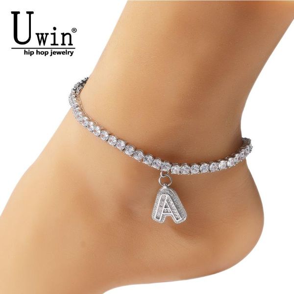 link, chain uwin tennis anklet with baguette letter 4mm iced out link bling hip hop jewelry for women men, Black