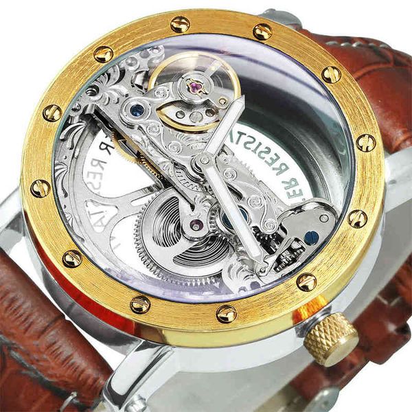 automatic refining vintage golden bridge watch men leather tape transparent dial classic dress mechanical, Slivery;brown
automatic refining vintage golden bridge watch men leather tape transparent dial classic dress mechanical, Slivery;brown