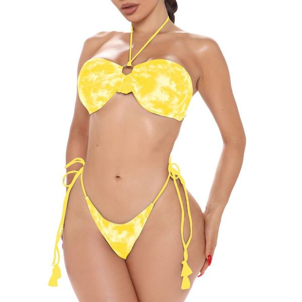 women's swimwear two-piece bikini yellow solid color set high waist halter swimsuit micro bañador mujer brasileño, White;black
women's swimwear two-piece bikini yellow solid color set high waist halter swimsuit micro bañador mujer brasileño, White;black