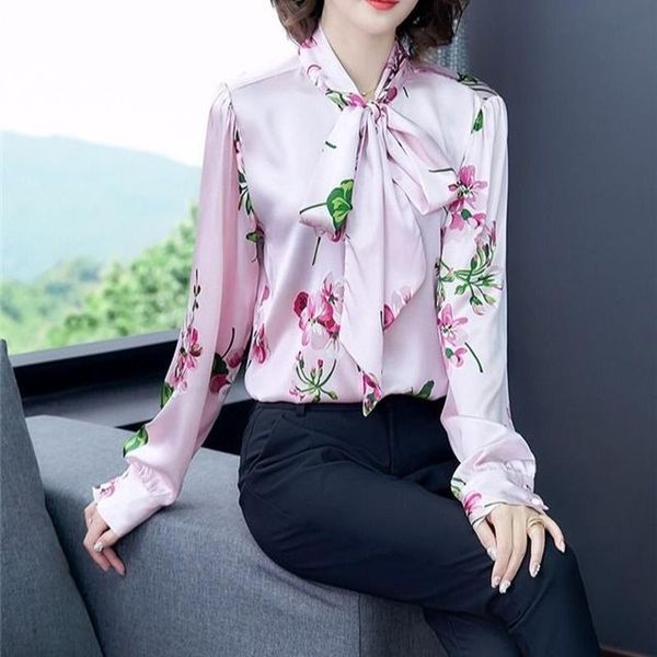 women's blouses & shirts 2021 spring women fashion silk print floral ladies casual leisure bow tie style plus size long sleeve s74, White
women's blouses & shirts 2021 spring women fashion silk print floral ladies casual leisure bow tie style plus size long sleeve s74, White