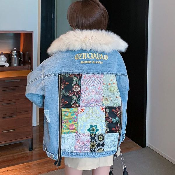 adding velvet and thickening detachable hair liner embroidery double zipper splicing damage denim women's jacket jackets, Black;brown
adding velvet and thickening detachable hair liner embroidery double zipper splicing damage denim women's jacket jackets, Black;brown