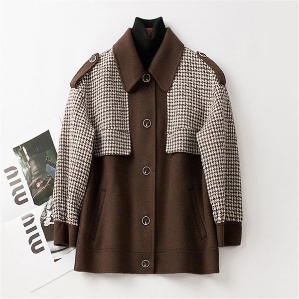 women's wool & blends womens coats spring autumn the 2021 fashion loose plaid patchwork woolen overcoat turndown collar single-breasted, Black
women's wool & blends womens coats spring autumn the 2021 fashion loose plaid patchwork woolen overcoat turndown collar single-breasted, Black