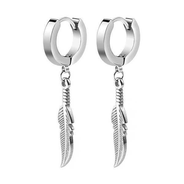 hoop & huggie wholesale silver color stainless steel feather pendant small earrings punk cool fashion jewelry gift for women men, Golden;silver 
hoop & huggie wholesale silver color stainless steel feather pendant small earrings punk cool fashion jewelry gift for women men, Golden;silver