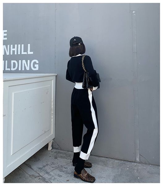 women's two piece pants spring autumn korean elegant knitted 2 suits sets women patchwork stripe v-neck + fashion casual set, White
women's two piece pants spring autumn korean elegant knitted 2 suits sets women patchwork stripe v-neck + fashion casual set, White