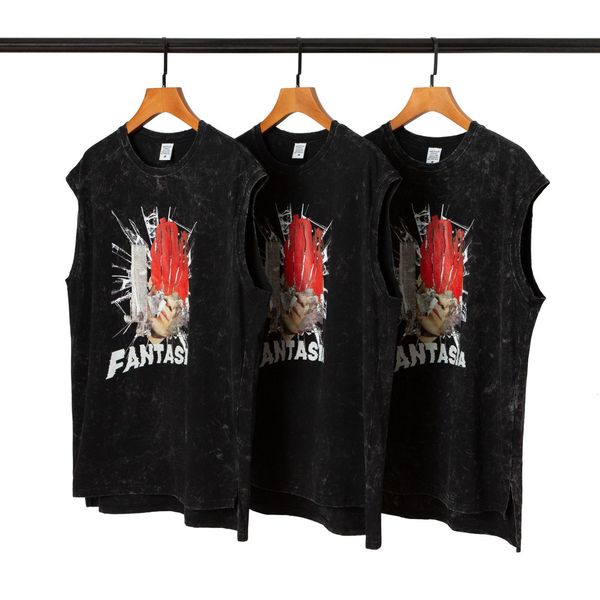 t shirt summer broken portrait heavy industry used vest high street fashion brand men's sleeveless short sleeve, White;black
t shirt summer broken portrait heavy industry used vest high street fashion brand men's sleeveless short sleeve, White;black